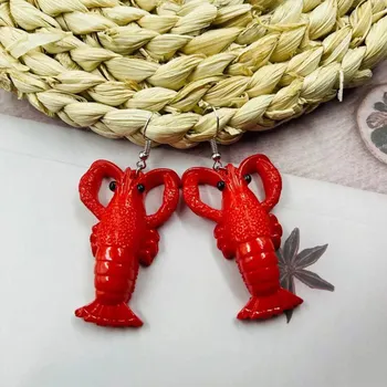 Преувеличенные серьги из пищевой смолы красного омара и краба с забавной имитацией морепродуктов и морских животных, ювелирные серьги ручной работы, подарки