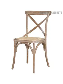 Ретро-стул из массива дерева в американском стиле Кантри, Обеденный стул, Домашний стул Со спинкой, Деревянный стул, Обеденный стул из плетеного ротанга, Вилка для отдыха