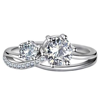 Роскошное женское обещание, Маленькое кольцо с цирконием, Обручальные кольца серебряного цвета Для женщин, Очаровательное свадебное открытое кольцо с белым круглым камнем
