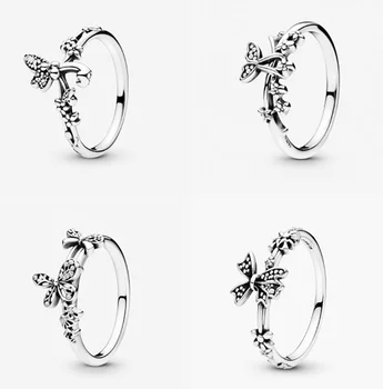 Серебряное кольцо Pandora из стерлингового серебра S925 пробы с бабочкой: замысловато оформленное сверкающее кольцо с миниатюрной подсветкой