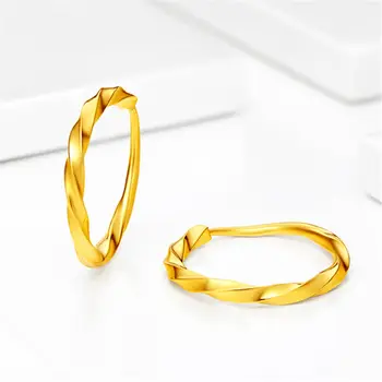 Серьги из чистого желтого золота 999 пробы 24 карат, женские серьги-кольца Lucky Circle Twist, обруч 1,5-1,7 г