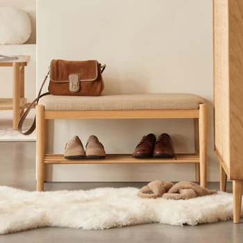 Скандинавский пуфик для прихожей из массива дерева, 2-слойный табурет для ног, Мягкая сумка-подушка, мебель для домашнего хранения, Подставка для обуви, Табурет для переодевания