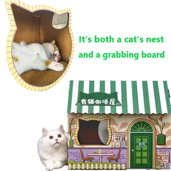 Складная доска для царапин, Встроенное гнездо для кошек, Износостойкая, не откалывающаяся Многофункциональная Гофрированная бумага, Вертикальный набор игрушек для домашних животных
