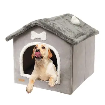 Складной домик для собак, кровать-конура, закрытое теплое Плюшевое гнездышко Со съемной подушкой, домик для домашних животных для маленьких, средних и крупных собак 0