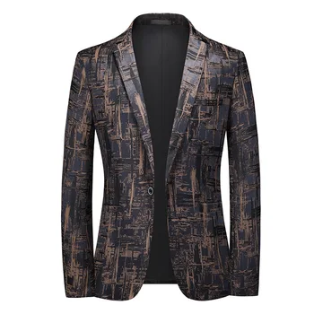 Стильный Блейзер с геометрическим рисунком, мужской бренд, Приталенное платье на одной пуговице, Блейзеры, Повседневный Праздничный костюм Homme 6XL 0