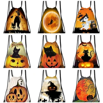 Сумка-рюкзак на шнурке с двойным плечом на Хэллоуин, переносная сумка для хранения на Хэллоуин, ручная сумка на шнурке из полиэстера, дорожный карман для путешествий