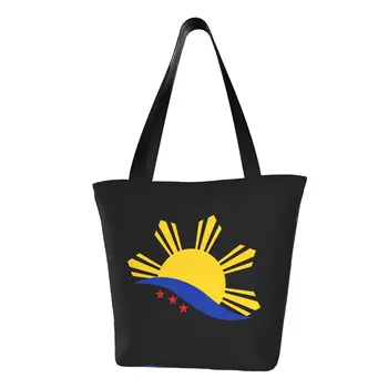 Сумки для покупок с 3 звездами и Солнцем под флагом Филиппин, холщовые сумки для покупок, сумки через плечо, сумки большой емкости