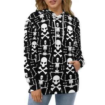 Толстовки Skeleton с длинным рукавом и костяными черепами Y2k, повседневный пуловер с капюшоном, весенняя уличная одежда, свободные свитшоты с объемным рисунком