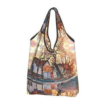 Ферма недалеко от Дуйвендрехта, сумки для покупок с продуктами, женская сумка для покупок в стиле абстрактного искусства Пита Мондриана, сумка для покупок большой емкости