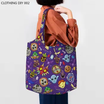 Фиолетовый узор с символом Zeldas Сумка для бакалеи Сумки для покупок Женские Видеоигры Холщовая сумка для покупок Сумки Большой емкости