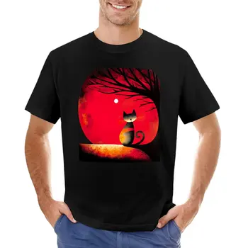 Футболка Cat in sunset and moon Shadow, забавные футболки, футболки с графическим рисунком, футболки для мужчин из хлопка