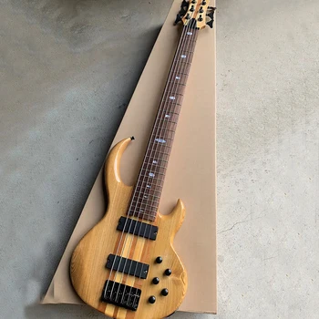Электрическая бас-гитара с 6 струнами, проходящими через корпус, с настраиваемым грифом из розового дерева