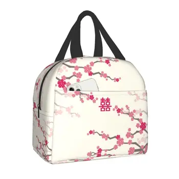 Японская сакура, сакура в цвету, изолированные пакеты для ланча для женщин, Сменный термоохладитель, цветы, коробка для бенто для детей, школьники